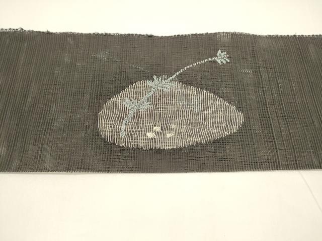 平和屋着物＊夏物 八寸名古屋帯 蟹 黒地 金銀糸 正絹 逸品 DAAY8110cm