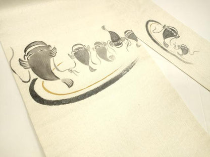 平和屋着物＊夏物 九寸名古屋帯 手描き 魚 ナマズ 金彩 正絹 逸品 DAAY8111cm
