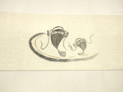 平和屋着物＊夏物 九寸名古屋帯 手描き 魚 ナマズ 金彩 正絹 逸品 DAAY8111cm