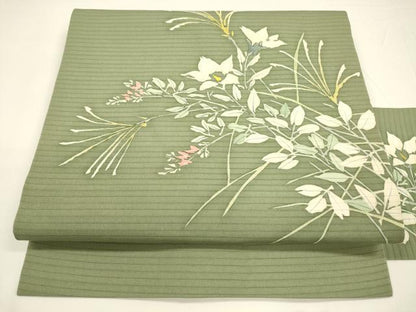 平和屋着物＊夏物 絽塩瀬 九寸名古屋帯 ろうけつ染め 草花文 正絹 逸品 DAAY8112cm