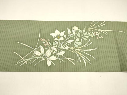 平和屋着物＊夏物 絽塩瀬 九寸名古屋帯 ろうけつ染め 草花文 正絹 逸品 DAAY8112cm