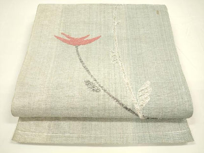 平和屋着物＊夏物 八寸名古屋帯 唐織 枝花文 銀糸 正絹 逸品 DAAY8114cm