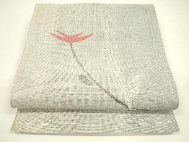 平和屋着物＊夏物 八寸名古屋帯 唐織 枝花文 銀糸 正絹 逸品 DAAY8114cm