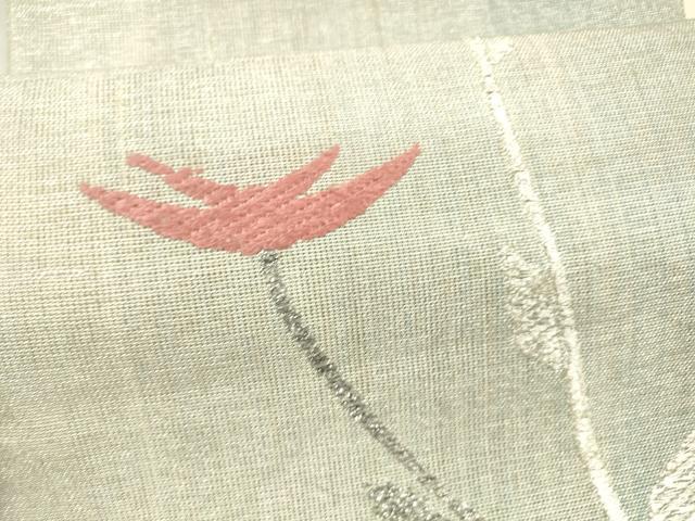 平和屋着物＊夏物 八寸名古屋帯 唐織 枝花文 銀糸 正絹 逸品 DAAY8114cm