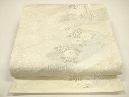 平和屋着物＊夏物 六通柄袋帯 花筏 銀糸 正絹 逸品 DAAY8115cm