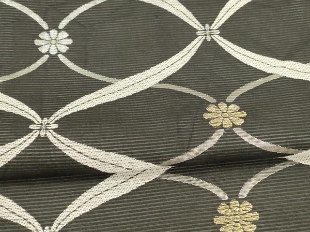 平和屋着物＊夏物 六通柄袋帯 舞花文 黒地 金銀糸 正絹 逸品 DAAY8116cm