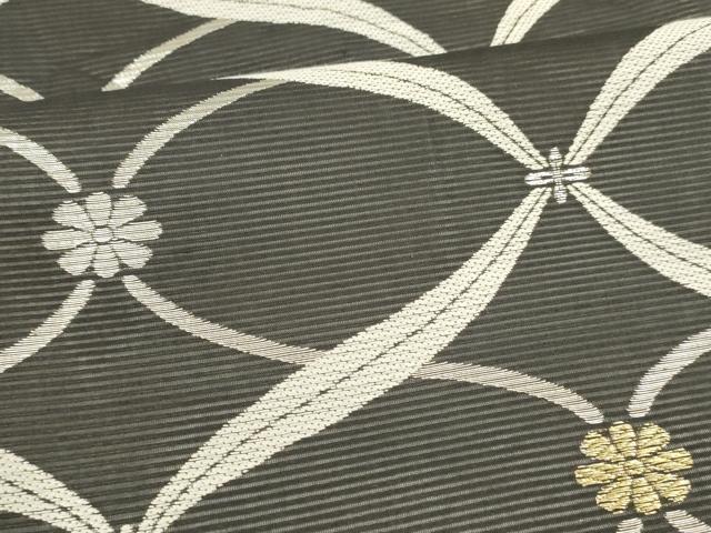 平和屋着物＊夏物 六通柄袋帯 舞花文 黒地 金銀糸 正絹 逸品 DAAY8116cm