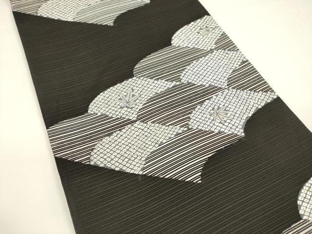 平和屋着物＊夏物 六通柄袋帯 唐織 鹿の子舞葉文 黒地 銀糸 正絹 逸品 DAAY8117cm