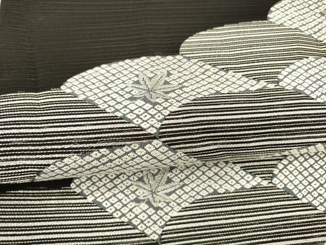 平和屋着物＊夏物 六通柄袋帯 唐織 鹿の子舞葉文 黒地 銀糸 正絹 逸品 DAAY8117cm