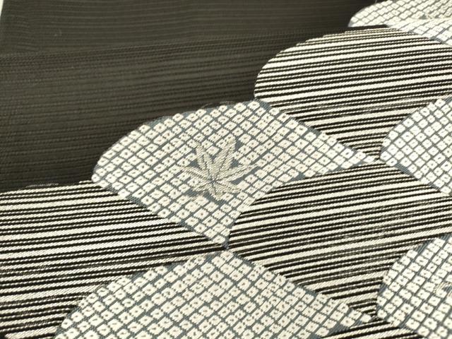 平和屋着物＊夏物 六通柄袋帯 唐織 鹿の子舞葉文 黒地 銀糸 正絹 逸品 DAAY8117cm