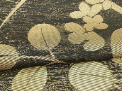 平和屋着物＊夏物 六通柄 本袋帯 草葉文 黒地 金糸 正絹 逸品 DAAY8121cm