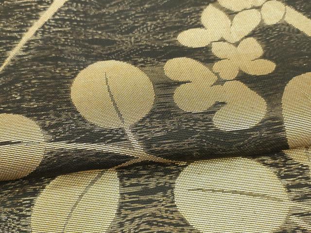 平和屋着物＊夏物 六通柄 本袋帯 草葉文 黒地 金糸 正絹 逸品 DAAY8121cm