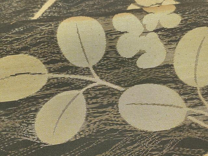 平和屋着物＊夏物 六通柄 本袋帯 草葉文 黒地 金糸 正絹 逸品 DAAY8121cm