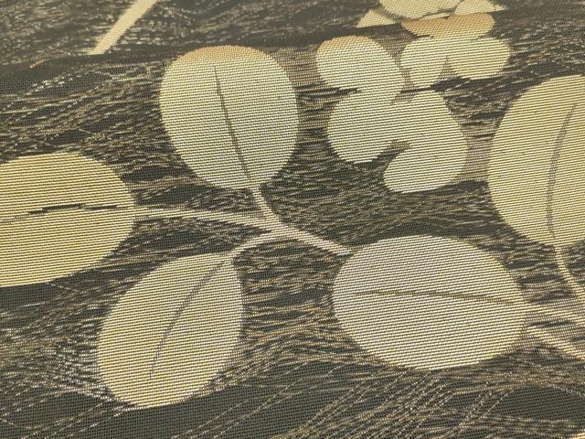 平和屋着物＊夏物 六通柄 本袋帯 草葉文 黒地 金糸 正絹 逸品 DAAY8121cm