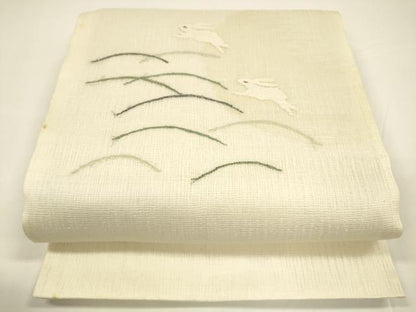 平和屋着物＊夏物 太鼓柄袋帯 月兎 芝文 銀糸 正絹 逸品 DAAY8126cm