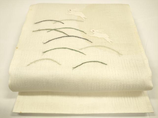 平和屋着物＊夏物 太鼓柄袋帯 月兎 芝文 銀糸 正絹 逸品 DAAY8126cm