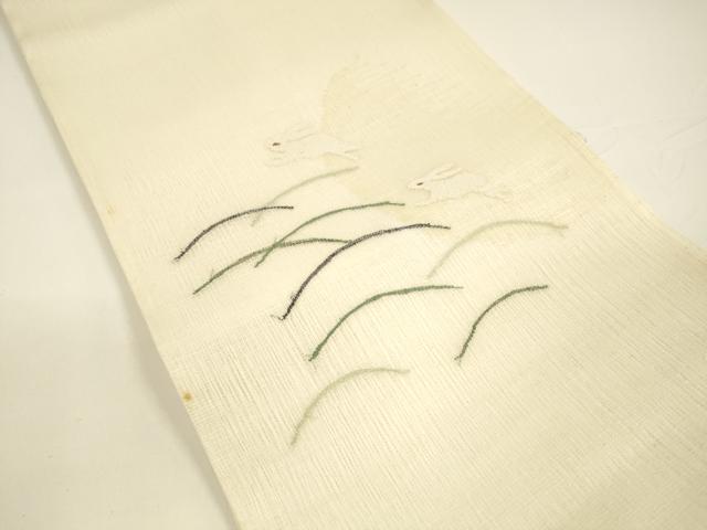 平和屋着物＊夏物 太鼓柄袋帯 月兎 芝文 銀糸 正絹 逸品 DAAY8126cm