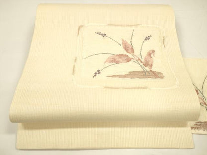 平和屋着物＊夏物 九寸名古屋帯 草葉文 正絹 逸品 DAAY8127cm