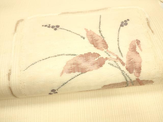 平和屋着物＊夏物 九寸名古屋帯 草葉文 正絹 逸品 DAAY8127cm