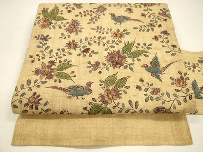 平和屋着物＊夏物 九寸名古屋帯 型染 花鳥文 麻 逸品 DAAY8128cm