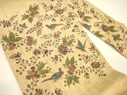 平和屋着物＊夏物 九寸名古屋帯 型染 花鳥文 麻 逸品 DAAY8128cm