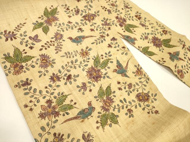 平和屋着物＊夏物 九寸名古屋帯 型染 花鳥文 麻 逸品 DAAY8128cm