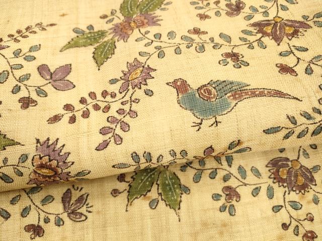平和屋着物＊夏物 九寸名古屋帯 型染 花鳥文 麻 逸品 DAAY8128cm