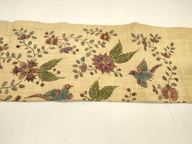 平和屋着物＊夏物 九寸名古屋帯 型染 花鳥文 麻 逸品 DAAY8128cm