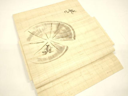 平和屋着物＊夏物 つけ帯 手描き 蛙 麻 逸品 DAAY8129cm