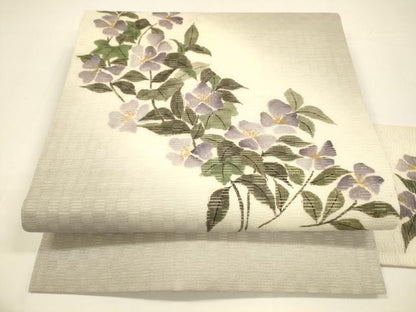 平和屋着物＊夏物 九寸名古屋帯 手描き 枝花文 正絹 逸品 DAAY8130cm