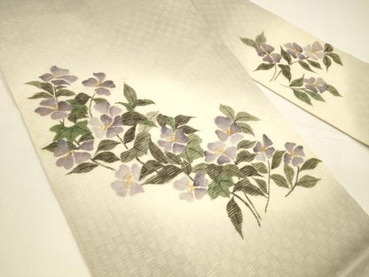 平和屋着物＊夏物 九寸名古屋帯 手描き 枝花文 正絹 逸品 DAAY8130cm