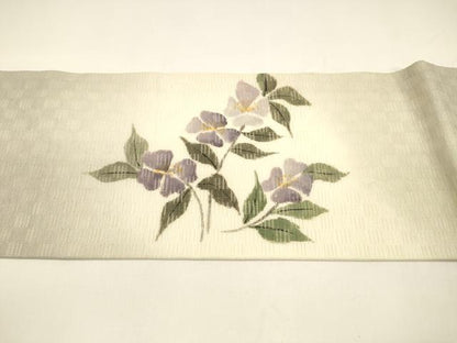 平和屋着物＊夏物 九寸名古屋帯 手描き 枝花文 正絹 逸品 DAAY8130cm