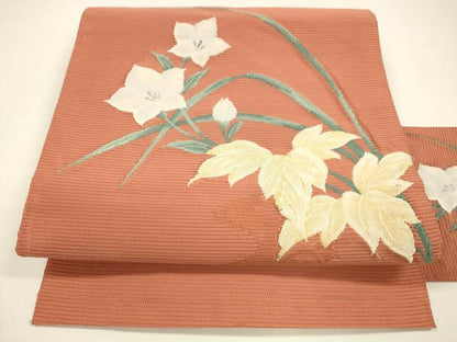 平和屋着物＊夏物 京の名門 じゅらく謹製 絽綴れ 八寸名古屋帯 流水草花文 銀糸 正絹 逸品 DAAY8133cm