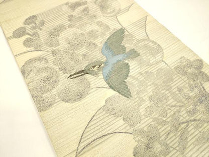 平和屋着物＊夏物 アンティーク 大正ロマン 丸帯 引き抜き帯 花鳥文 銀糸 正絹 逸品 DAAY8134cm