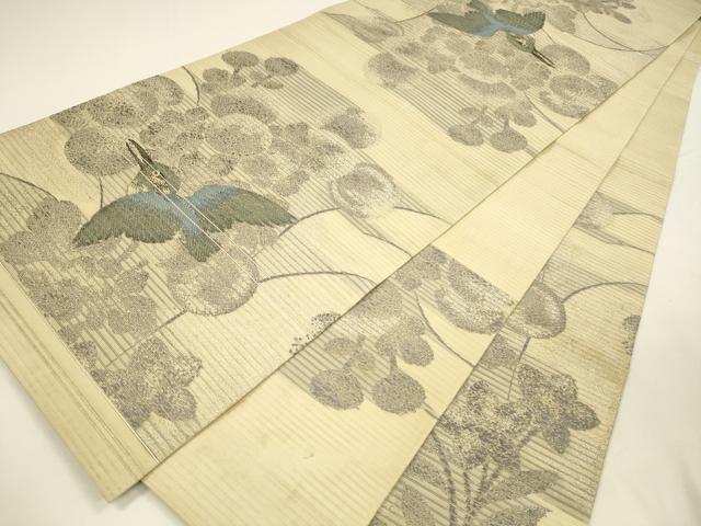 平和屋着物＊夏物 アンティーク 大正ロマン 丸帯 引き抜き帯 花鳥文 銀糸 正絹 逸品 DAAY8134cm