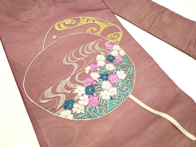 平和屋着物＊夏物 アンティーク 大正ロマン 中国三大刺繍 相良刺繍 総刺繍 九寸名古屋帯 流水草花文 金銀糸 正絹 逸品 DAAY8135cm
