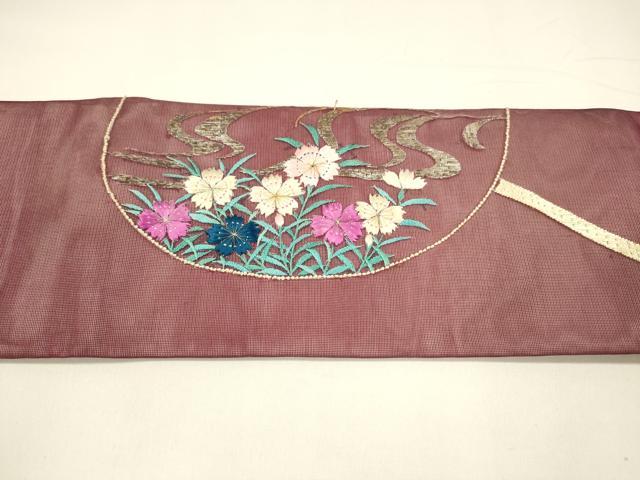 平和屋着物＊夏物 アンティーク 大正ロマン 中国三大刺繍 相良刺繍 総刺繍 九寸名古屋帯 流水草花文 金銀糸 正絹 逸品 DAAY8135cm