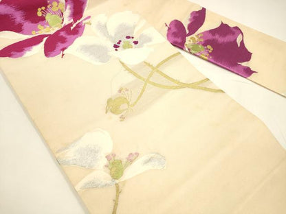 平和屋着物＊夏物　アンティーク　大正ロマン　九寸　枝花文　金糸　正絹　逸品　DAAY8136cm