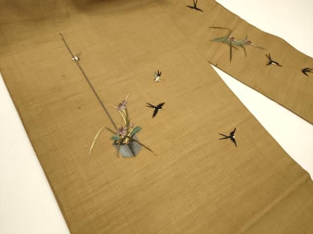 平和屋着物＊夏物 九寸名古屋帯 総刺繍 飾花文 燕 金糸 正絹 逸品 DAAY8137cm