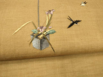平和屋着物＊夏物 九寸名古屋帯 総刺繍 飾花文 燕 金糸 正絹 逸品 DAAY8137cm