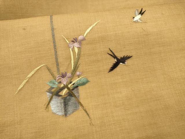 平和屋着物＊夏物 九寸名古屋帯 総刺繍 飾花文 燕 金糸 正絹 逸品 DAAY8137cm