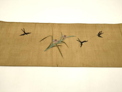 平和屋着物＊夏物 九寸名古屋帯 総刺繍 飾花文 燕 金糸 正絹 逸品 DAAY8137cm