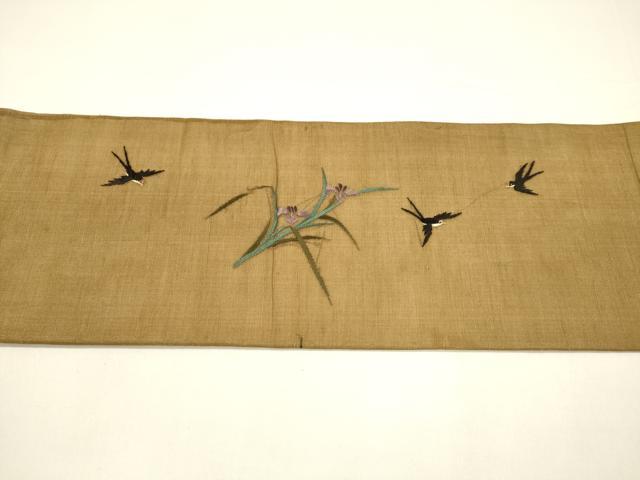 平和屋着物＊夏物 九寸名古屋帯 総刺繍 飾花文 燕 金糸 正絹 逸品 DAAY8137cm