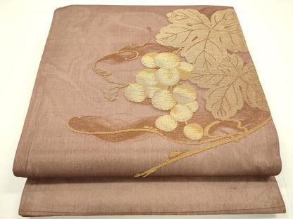 平和屋着物＊夏物　九寸開き名古屋帯　葡萄蔦の葉文　金糸　正絹　逸品　DAAY8139cm