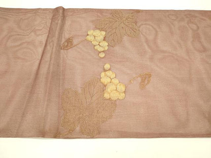 平和屋着物＊夏物　九寸開き名古屋帯　葡萄蔦の葉文　金糸　正絹　逸品　DAAY8139cm