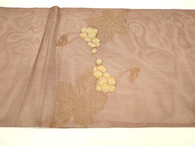 平和屋着物＊夏物　九寸開き名古屋帯　葡萄蔦の葉文　金糸　正絹　逸品　DAAY8139cm