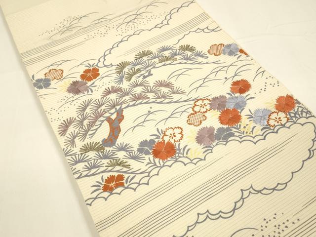 平和屋着物＊夏物 アンティーク 大正ロマン 両面 全通柄袋帯 引き抜き帯 駒刺繍 蜻蛉花蝶文 草花松文 正絹 逸品 DAAY8140cm