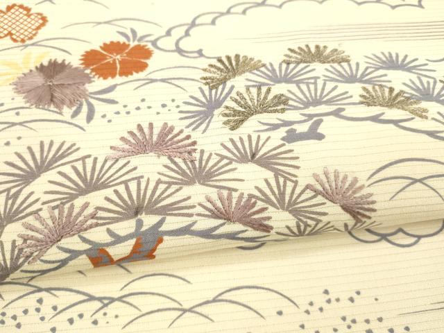 平和屋着物＊夏物 アンティーク 大正ロマン 両面 全通柄袋帯 引き抜き帯 駒刺繍 蜻蛉花蝶文 草花松文 正絹 逸品 DAAY8140cm