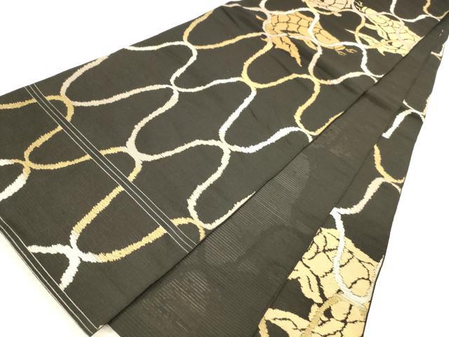平和屋着物＊夏物 アンティーク 大正ロマン 六通柄 本袋帯 荒磯 黒地 金糸 正絹 逸品 DAAY8141cm