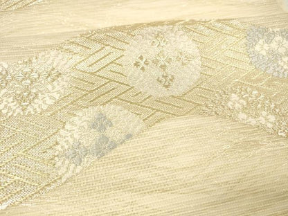 平和屋着物＊夏物 六通柄袋帯 唐織 抽象花文 金糸 正絹 逸品 DAAY8146cm